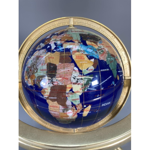 847 - A miniature brass and semi-precious stone globe with lower compass - approx. 27cm high x 25cm diamet... 