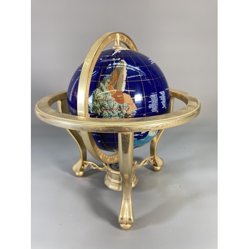 847 - A miniature brass and semi-precious stone globe with lower compass - approx. 27cm high x 25cm diamet... 