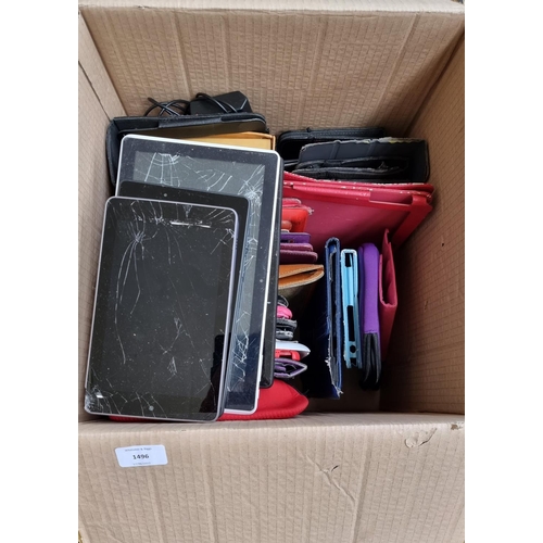 1496 - A box containing a collection of tablet cases and tablets for spares or repair