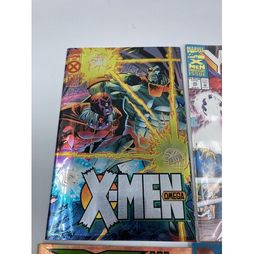 774 - Four Marvel X-Men comics, three with chromium covers - Alpha, Omega, Prime and one Anniversary Issue... 