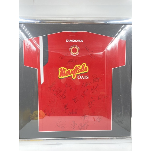 788 - A framed and signed Crewe Alexandra football shirt - approx. 77cm high x 77cm wide