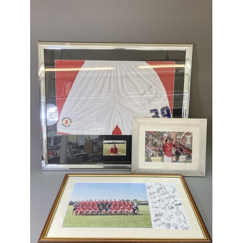 789 - Three items of framed and signed Crewe Alexandra football memorabilia, two photographs and one pair ... 