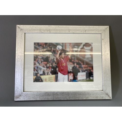 789 - Three items of framed and signed Crewe Alexandra football memorabilia, two photographs and one pair ... 