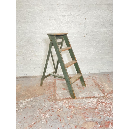 854 - A set of vintage green painted pine kitchen steps - approx. 87cm high x 38cm wide