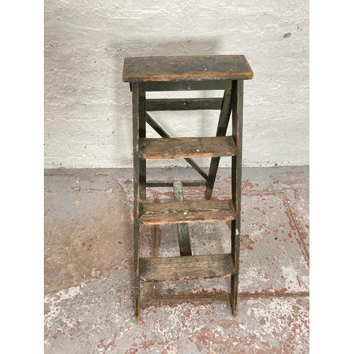 854 - A set of vintage green painted pine kitchen steps - approx. 87cm high x 38cm wide