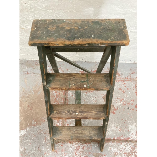 854 - A set of vintage green painted pine kitchen steps - approx. 87cm high x 38cm wide