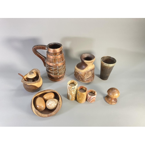 855 - A collection of assorted items to include 19th century horn and silver plated 14cm beaker, oak and c... 