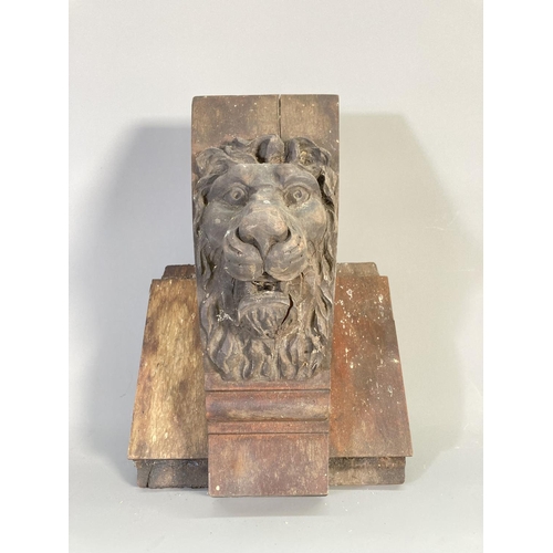 859 - A 19th century carved mahogany lion face furniture bracket - approx. 31cm high x 23cm wide