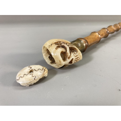 862 - A 19th century Memento Mori walking cane with carved bone skull top - approx. 76cm long