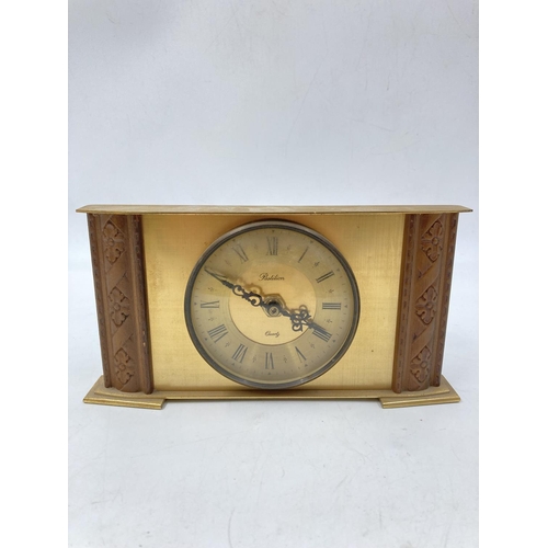 800 - A collection of assorted items to include mid 20th century Postilion brass cased quartz mantel clock... 