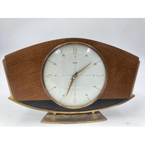 807 - Three early/mid 20th century clocks comprising 1950's Metamec teak and brass cased mantel clock, 193... 