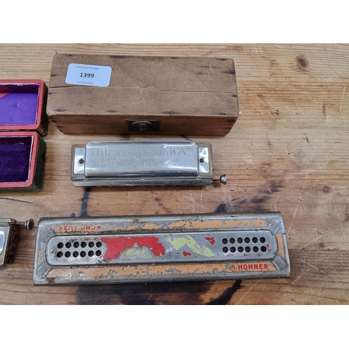 1399 - Three vintage Hohner harmonicas, one boxed The Super Chromonica (key of C), one wooden cased The Chr... 