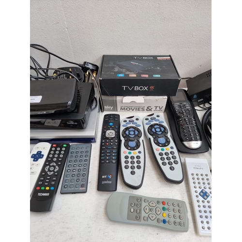 1435 - A collection of AV equipment to include boxed Sky Wireless connector, boxed MXQ Pro 4K TV box, Logit... 