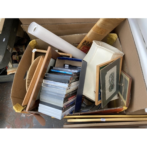 1802 - Six boxes containing a collection of assorted house clearance items to include studio pottery bowl, ... 