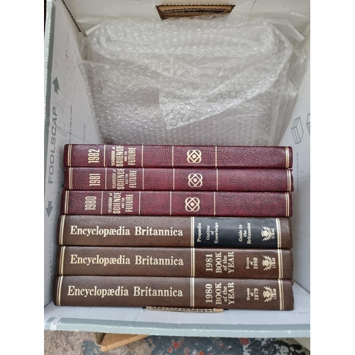 1747 - Two boxes containing Encyclopaedia Britannica Micropaedia Vols. 1 - 10, Year Book of Science and The... 