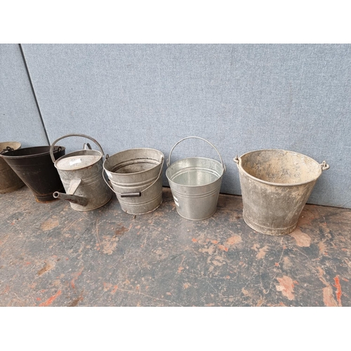 1683 - A collection of galvanised buckets and one watering can