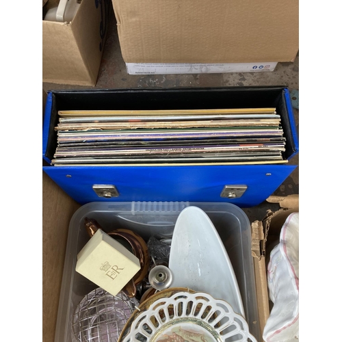 1777 - Two boxes and one record case containing a collection of assorted items to include 12