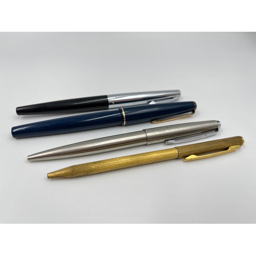 126A - Four assorted pens, Parker retractable ball point, Parker 17 fountain, Sheaffer fountain and Platign... 