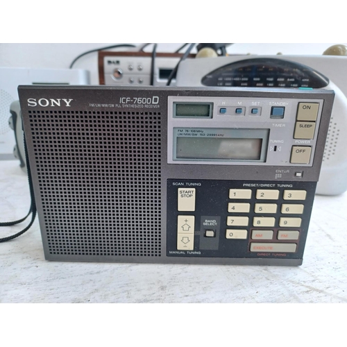 1269 - A collection of radios to include Sony ICF-7600D four band PLL synthesised receiver, cased Grundig T... 