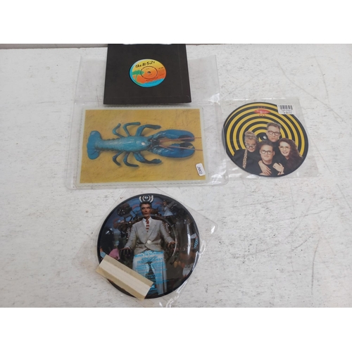 1359 - Four items, one The B-52's 'Rock Lobster' shaped picture disc (BFTL1), one Talking Heads 'Road To No... 