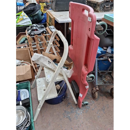 1722 - A collection of assorted items to include mechanics dolly, aluminium two tread step ladder, roof rac... 