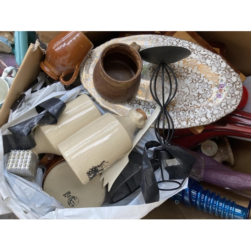 1803 - Six boxes and two suitcases containing assorted items to include German steins, cast metal armillary... 