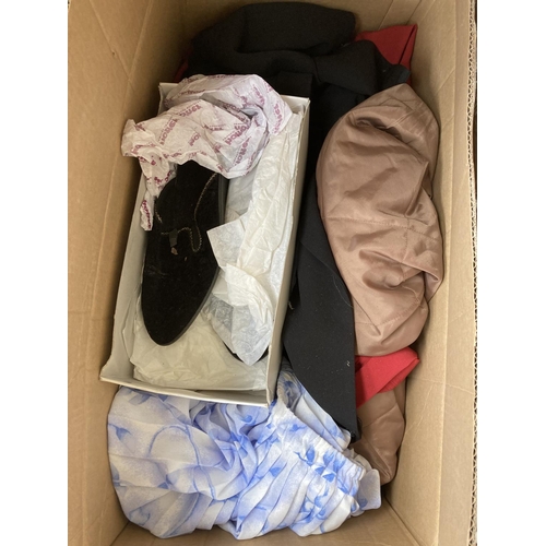 1804 - Four boxes containing various clothing and shoes to include Double Two classic 19