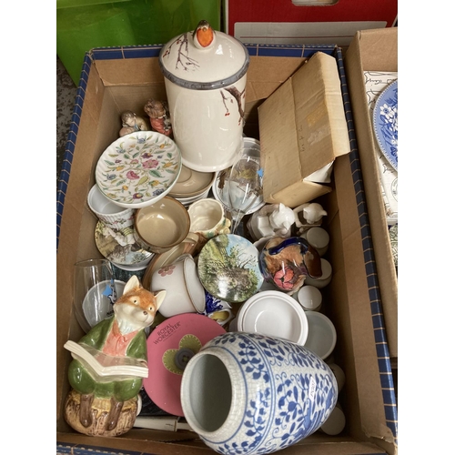 1812 - Two boxes containing assorted ceramics to include four Portmeirion Reflections tea cups, Crown Devon... 