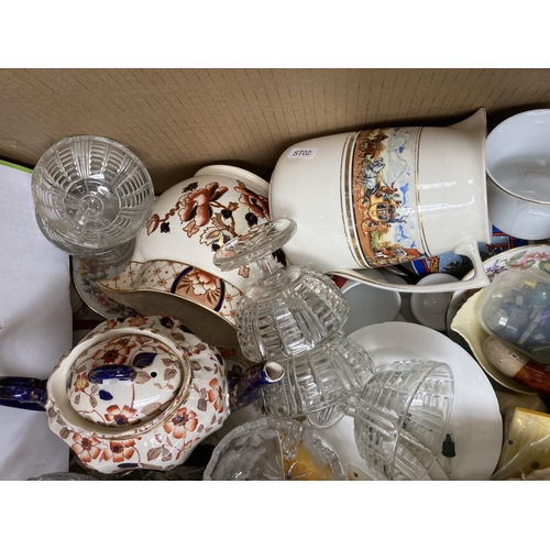 1819 - Two boxes containing general house clearance items to include Royal Doulton fine lead crystal ships ... 