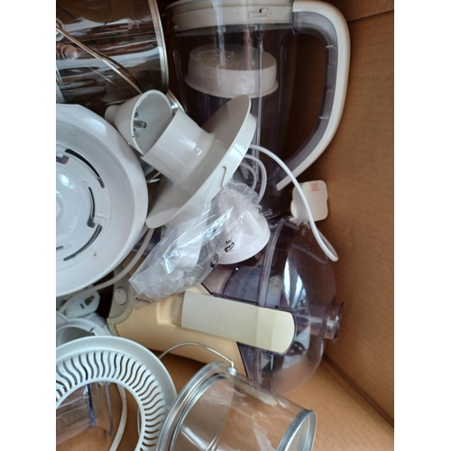 1550 - A box containing food processors, parts and attachments to include Nutribullet NB-WL011-23 etc.