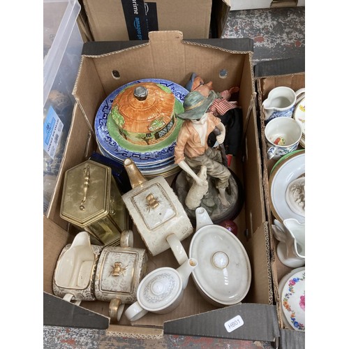 1813A - Seven boxes containing assorted items to include Wedgwood pale blue Jasperware trinket dish and box,... 