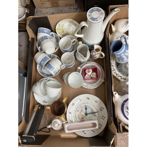 1813A - Seven boxes containing assorted items to include Wedgwood pale blue Jasperware trinket dish and box,... 