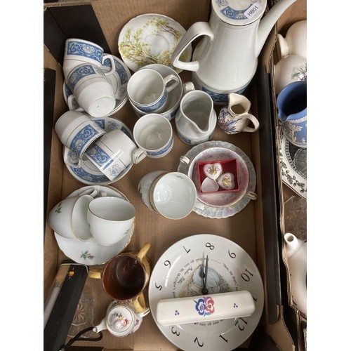 1813A - Seven boxes containing assorted items to include Wedgwood pale blue Jasperware trinket dish and box,... 