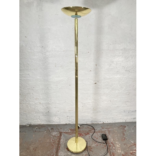 1178B - Two modern standard lamps, one brass effect - approx. 180cm high and one brushed steel effect with r... 