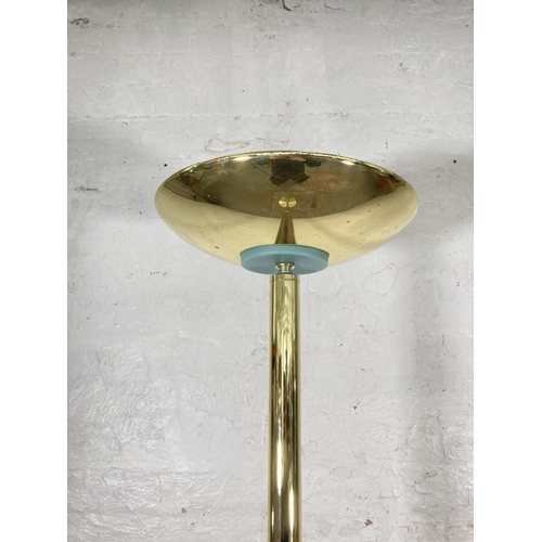 1178B - Two modern standard lamps, one brass effect - approx. 180cm high and one brushed steel effect with r... 