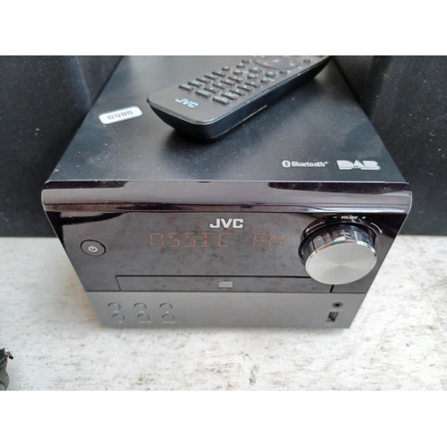 1298 - Three items, one JVC UX-D327B Bluetooth micro DAB hi-fi with remote control and speakers, one pair o... 