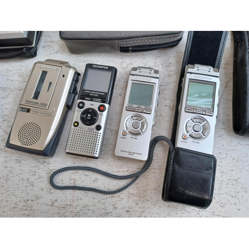 1304 - A collection of digital voice recorders to include boxed Sanyo TRC-620M microcassette, Sony M-335 mi... 