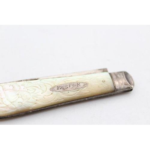 263 - A Victorian Thomas Marples hallmarked Sheffield sterling silver fruit knife with mother of pearl han... 