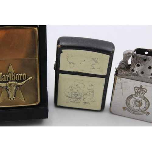 114 - Three assorted Zippo cigarette lighters