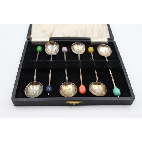 203 - Six cased Art Deco W J Myatt & Co Ltd. hallmarked Birmingham silver coffee bean spoons, dated 1937 -... 