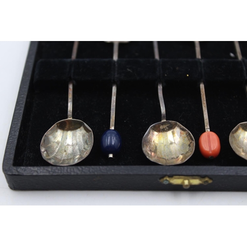 203 - Six cased Art Deco W J Myatt & Co Ltd. hallmarked Birmingham silver coffee bean spoons, dated 1937 -... 