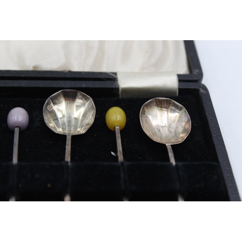 203 - Six cased Art Deco W J Myatt & Co Ltd. hallmarked Birmingham silver coffee bean spoons, dated 1937 -... 