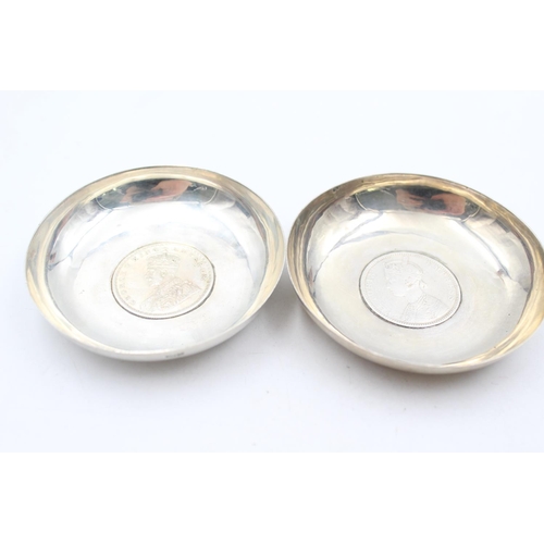 237 - Two antique .900 silver pin/trinket dishes with Rupee coin detail - approx. gross weight 80 grams an... 