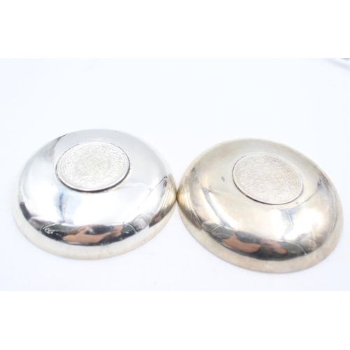 237 - Two antique .900 silver pin/trinket dishes with Rupee coin detail - approx. gross weight 80 grams an... 