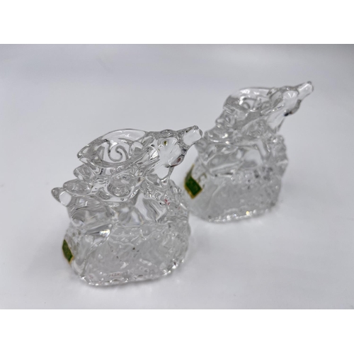 39A - Two Waterford Crystal Marquis Christmas Reindeer candlesticks - approx. 8cm high