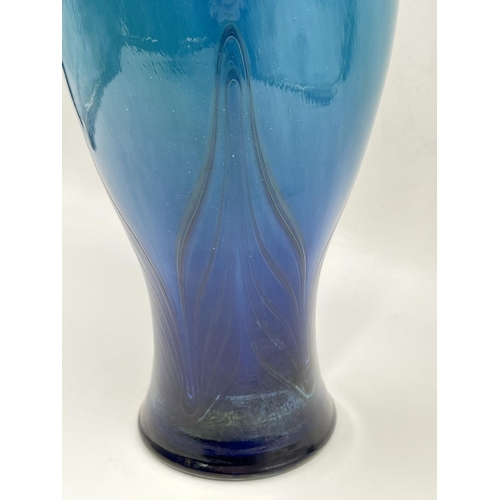 59 - A Caithness Art Nouveau style blue studio glass vase - approx. 26.5cm high