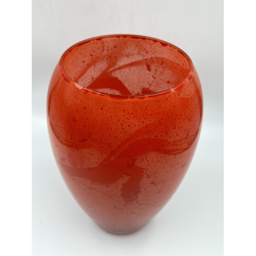 63 - A red studio glass vase - approx. 24cm high