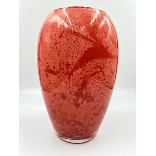 63 - A red studio glass vase - approx. 24cm high