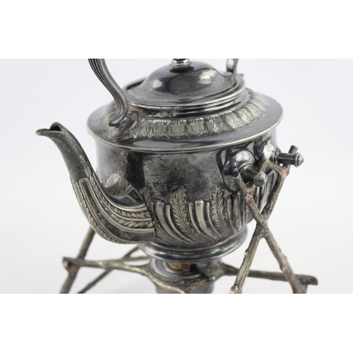 112 - An antique Walker & Hall silver plated spirit kettle with burner and stand - approx. 30cm x 19cm x 2... 