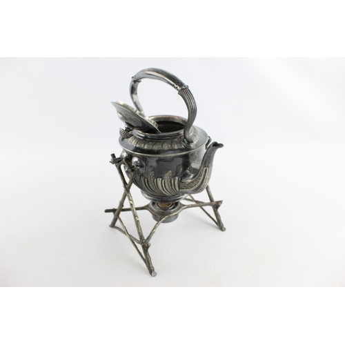 112 - An antique Walker & Hall silver plated spirit kettle with burner and stand - approx. 30cm x 19cm x 2... 